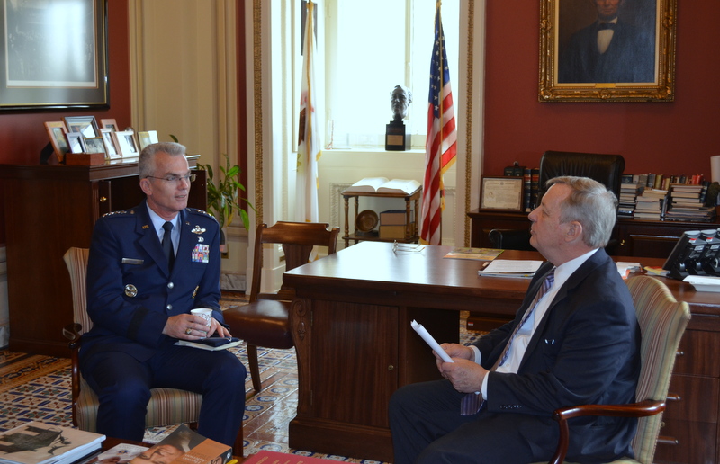 Air Force General Paul Selva met with U.S. Senator Dick Durbin (D-IL). General Selva has been nominated to be Commander of the U.S. Transporation Command. He currently serves as Commander of Air Mobility Command based at Scott Air Force Base in Illinois.